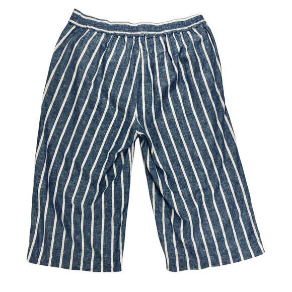 Ashley Stewart Wide Leg Capri Pants Blue Linen Baggy Nautical Beach Lagen Look - Picture 5 of 13